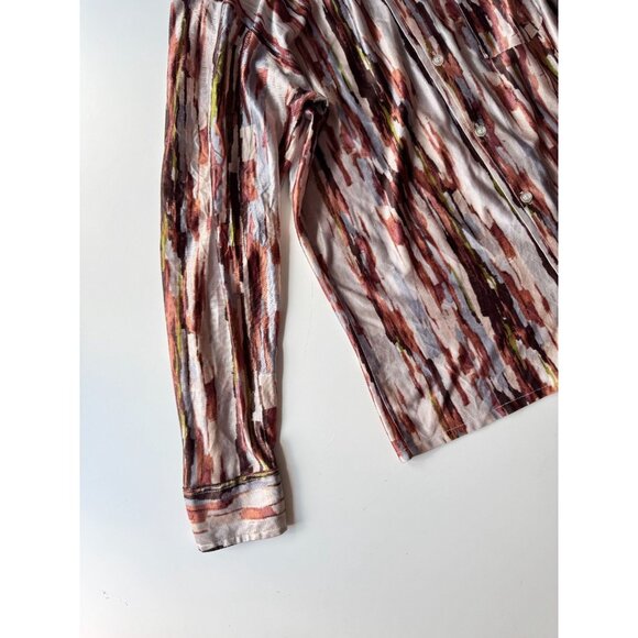 Vintage PAOLO CONTI Brown Grey Graphic Satin Jersey Button Down Shirt, Size L - Picture 6 of 12